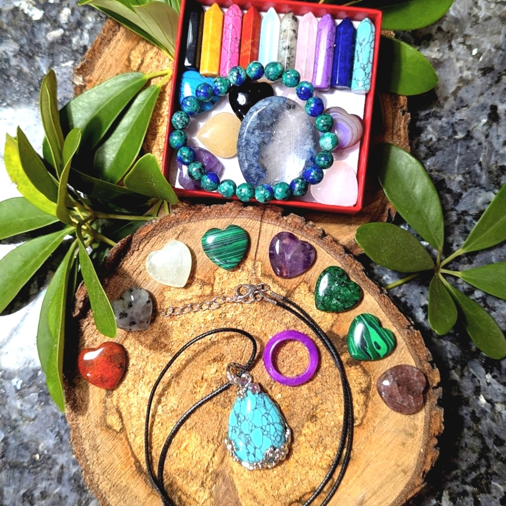 30 Pc Crystal Natural Chakra Stone Gift Box Chakra Bracelet Worry Stone Blue Red